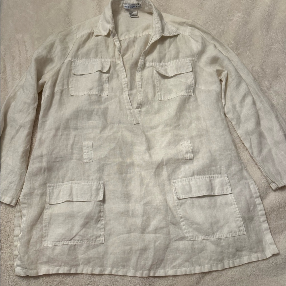 Saint Tropez West Cream Linen Top